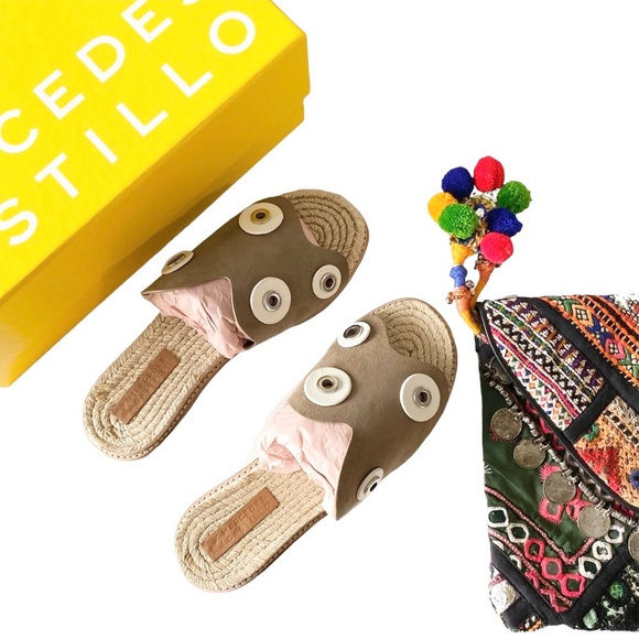 new Mercedes Castillo ☀︎︎ Hardware Detailed Suede Flat Sandals ☀︎︎ Brown 7M 37 - Picture 5 of 17